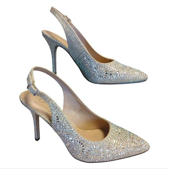 Lauren Lorraine Rachel Nude Crystal Shimmer Sling Back Heels Size 8 NIB - Picture 10 of 16